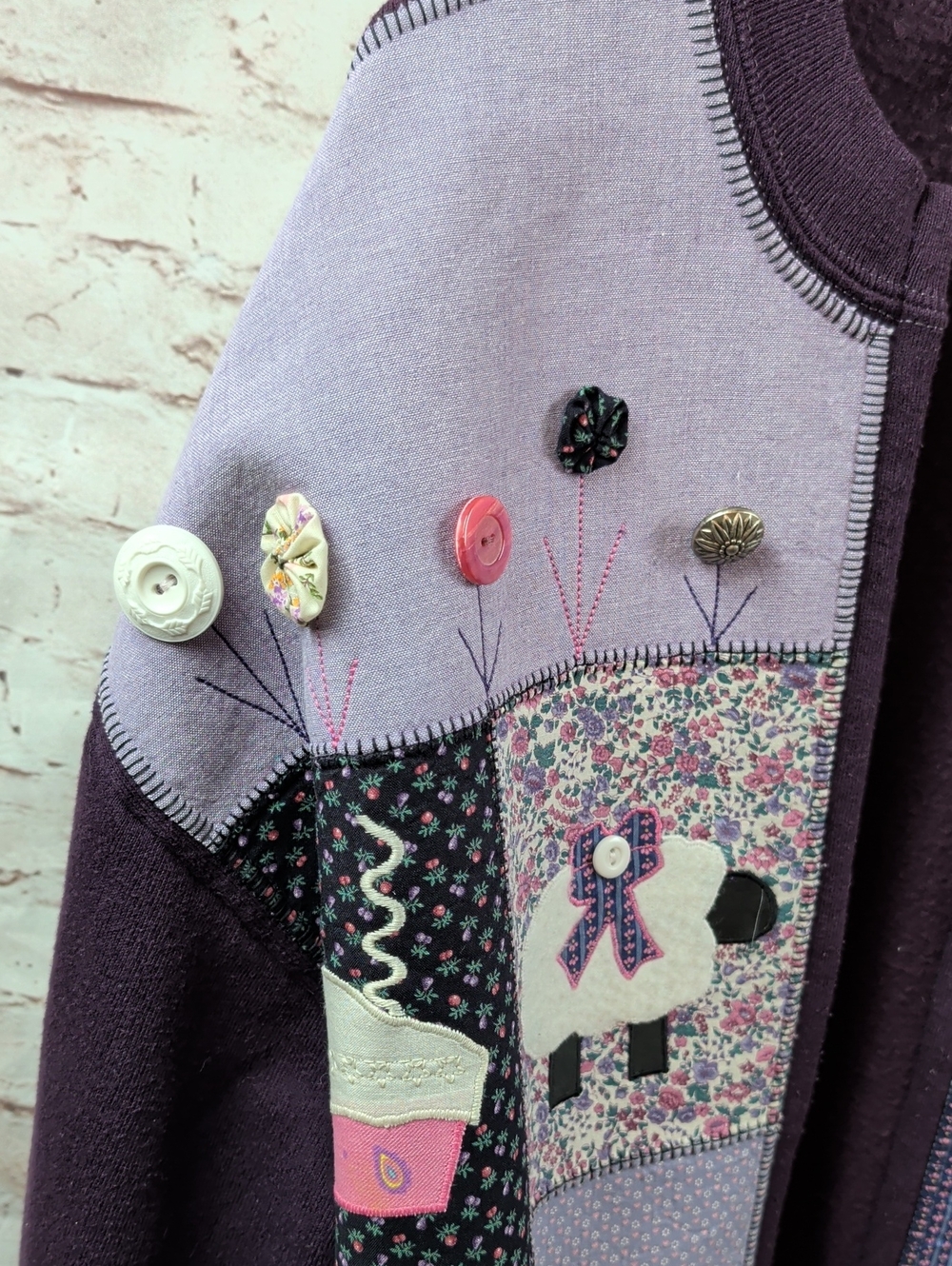 Jerzees XL Cardigan in Plum With Patch Work XL Like new - Picture 2 of 8